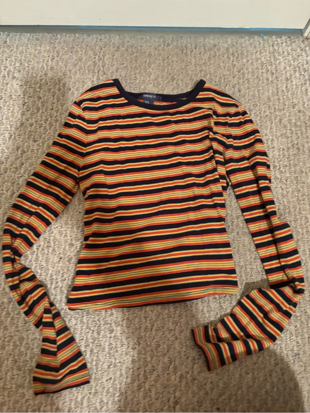 Forever 21 Striped Long Sleeve Tee in Black, Yellow & Red
